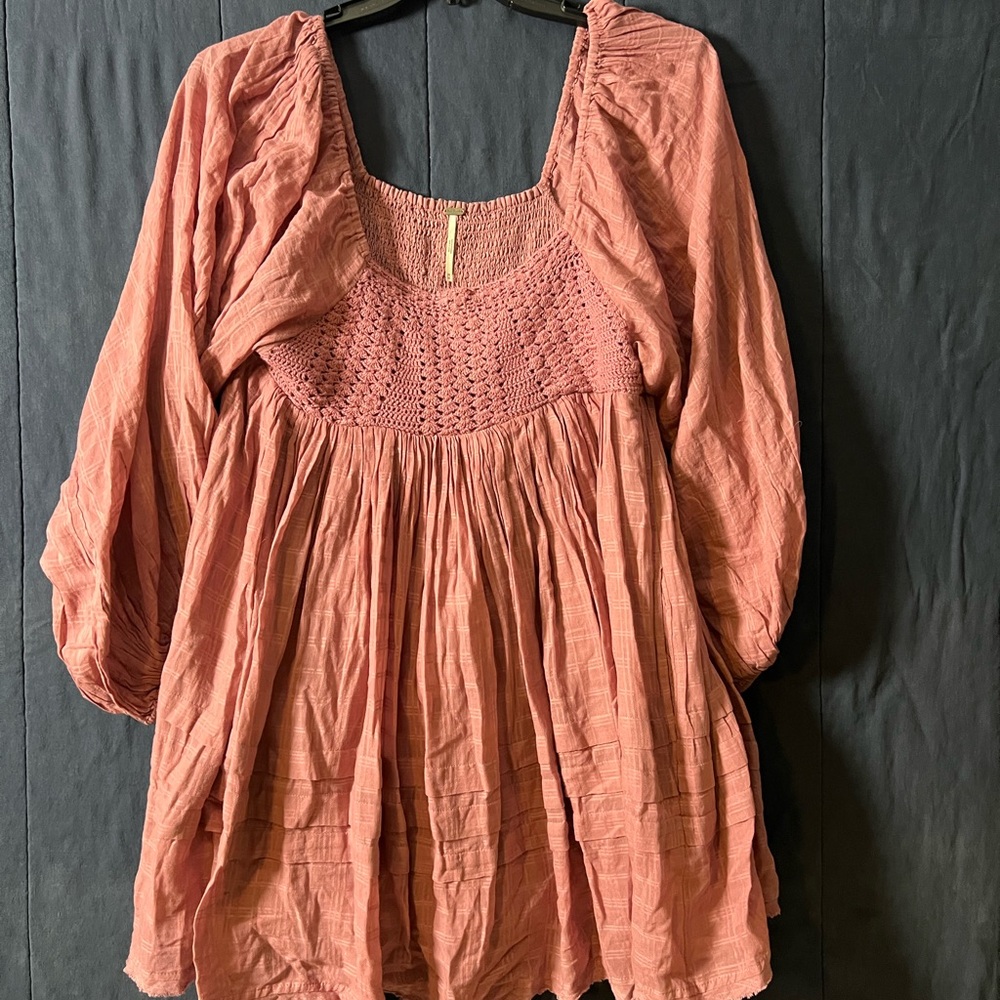 Free People Dusty Rose Smocked Blouse